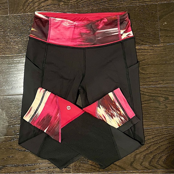 Lululemon Pace Rival Cropped Leggings in Black & Wind Berry Rumble - Rare - Picture 4 of 16